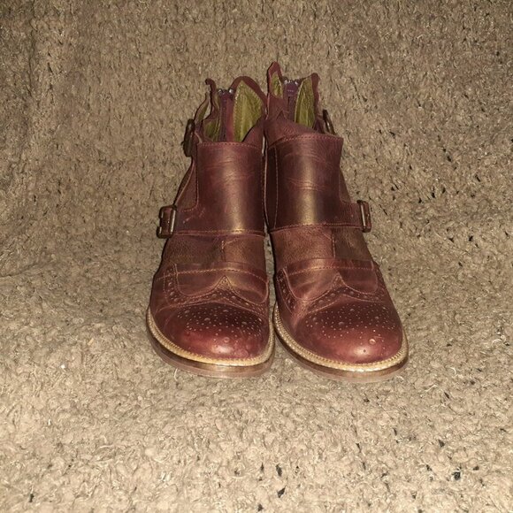 DKODE-Daphne-Brick Red/Bronze Shimmer Leather-Back Zip-Dbl Monk Strap-Sz 39-EX - Picture 3 of 10